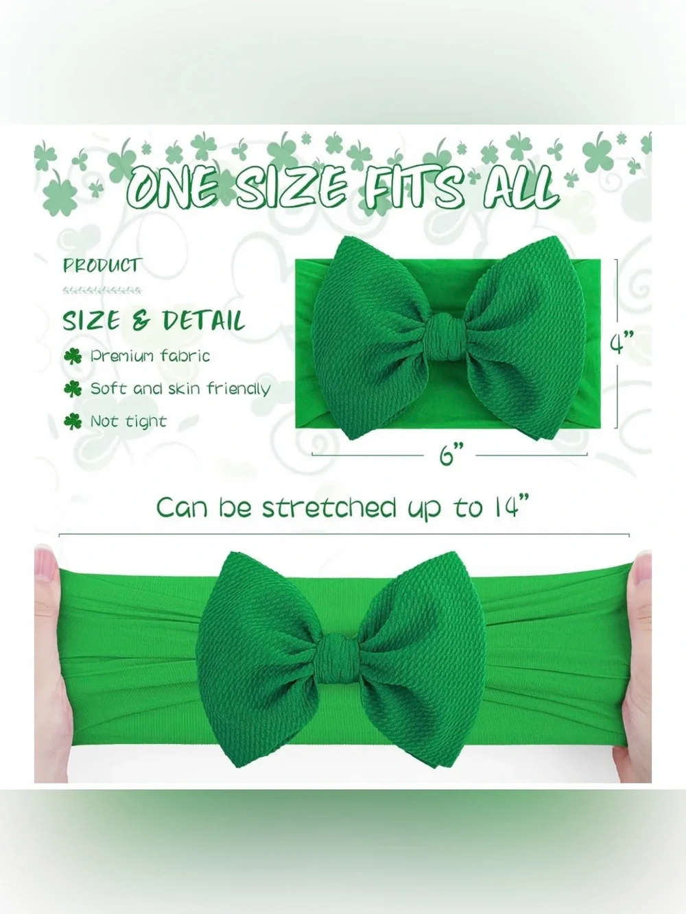 2 St. Patrick’s Day Baby Girl Oversized Bow Headbands Shamrock Green